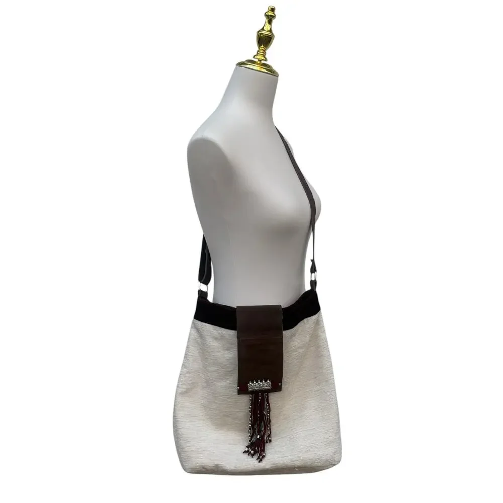 Earthbound Trading Co Purse Afghanistan Inspired Boho Leather Cotton Convertible - Picture 2 of 12